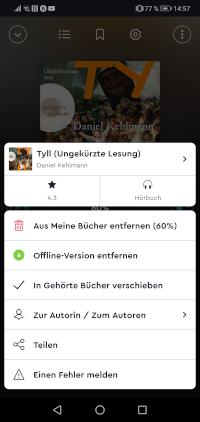 Funktionen der BookBeat App - Streaming, Hörbuch Download, Sleeptimer, Kapitelauswahl, Teilen, Bibliothek und mehr